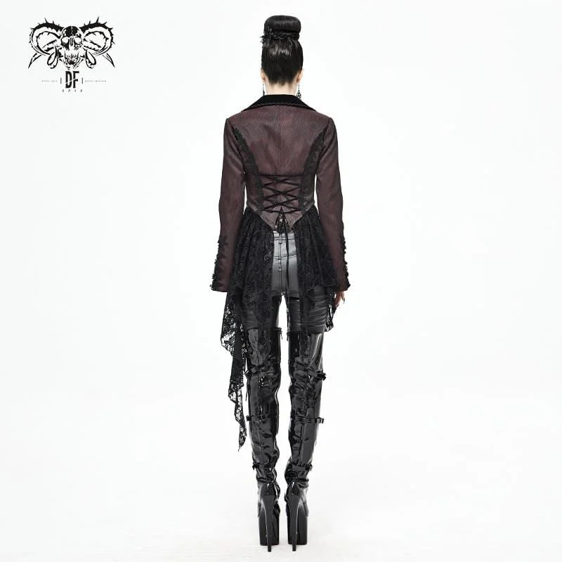 Women's Gothic Flare Sleeve Lace Splice Red Jacket