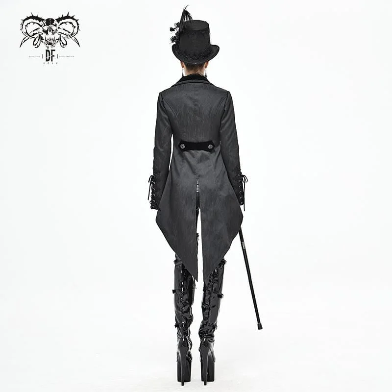 Women's Gothic Floral Jacquard Black Swallow-tailed Coat