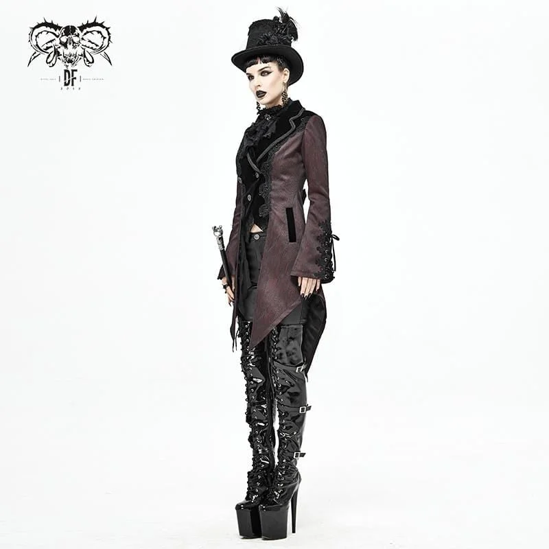 Women's Gothic Floral Jacquard Red Swallow-tailed Coat