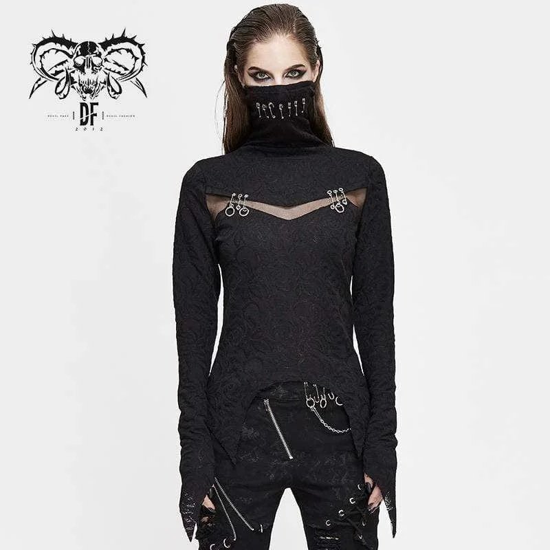 Women's Gothic High Collar Mesh Jacquard Tops