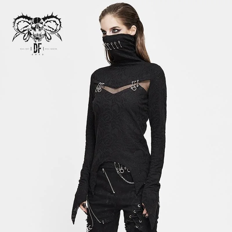 Women's Gothic High Collar Mesh Jacquard Tops