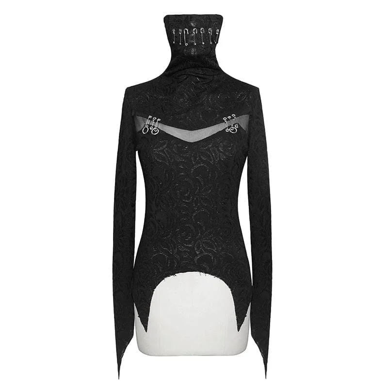 Women's Gothic High Collar Mesh Jacquard Tops