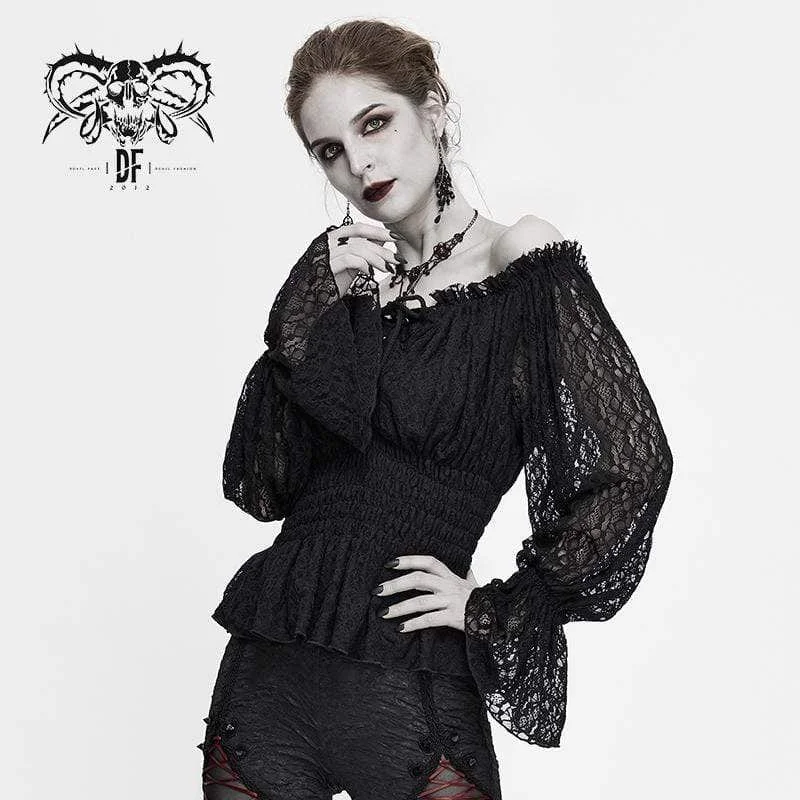 Women's Gothic Off-shoulder Strappy Lace Sleeve  Tops