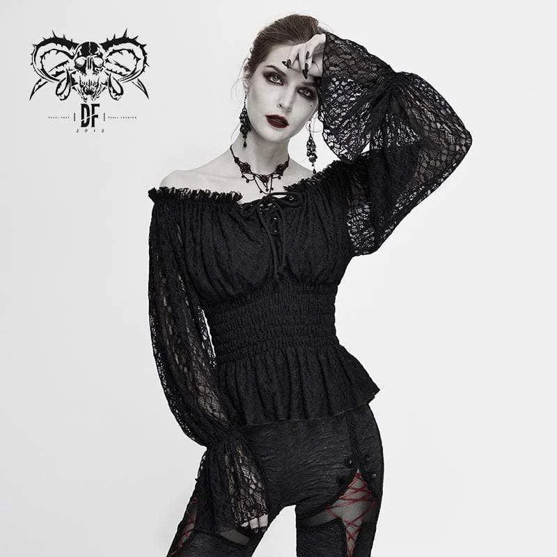 Women's Gothic Off-shoulder Strappy Lace Sleeve  Tops