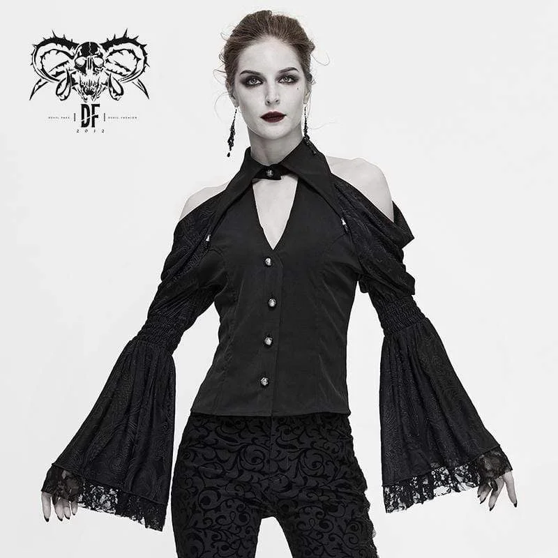 Women's Gothic Off-shoulder V-neck Flare Sleeve Shirts