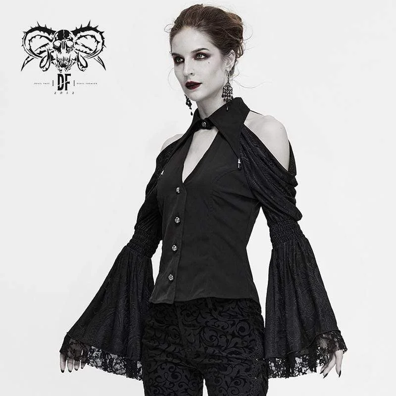 Women's Gothic Off-shoulder V-neck Flare Sleeve Shirts