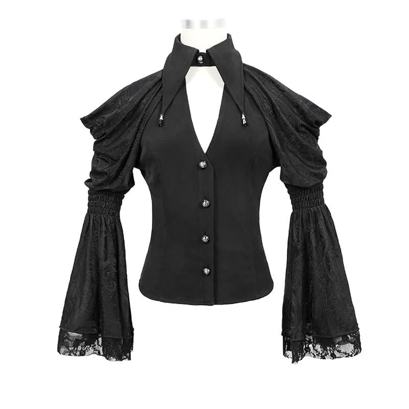 Women's Gothic Off-shoulder V-neck Flare Sleeve Shirts