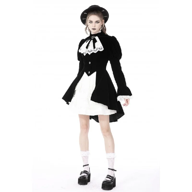 Women's Gothic Puff Sleeved Frilly Necktie Velvet Jacket