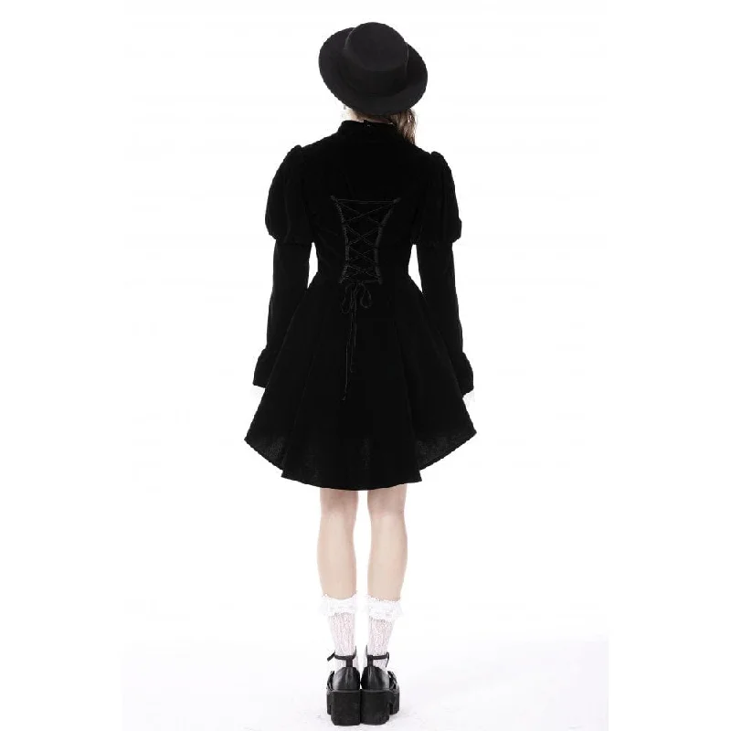 Women's Gothic Puff Sleeved Frilly Necktie Velvet Jacket