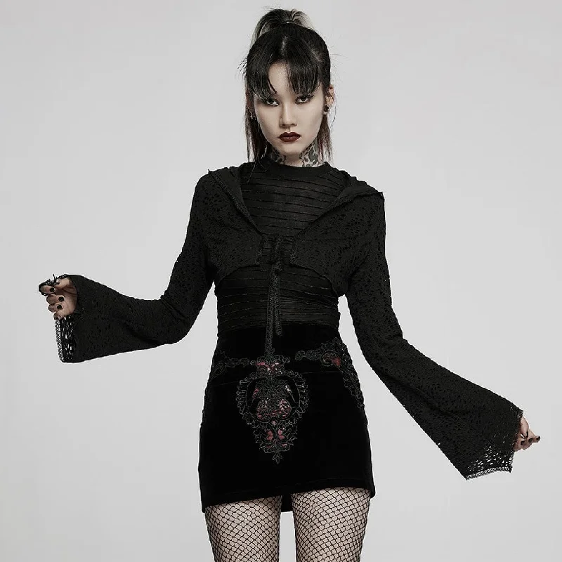 Women's Gothic Punk Ripped Knitted Short Jacket with Hood