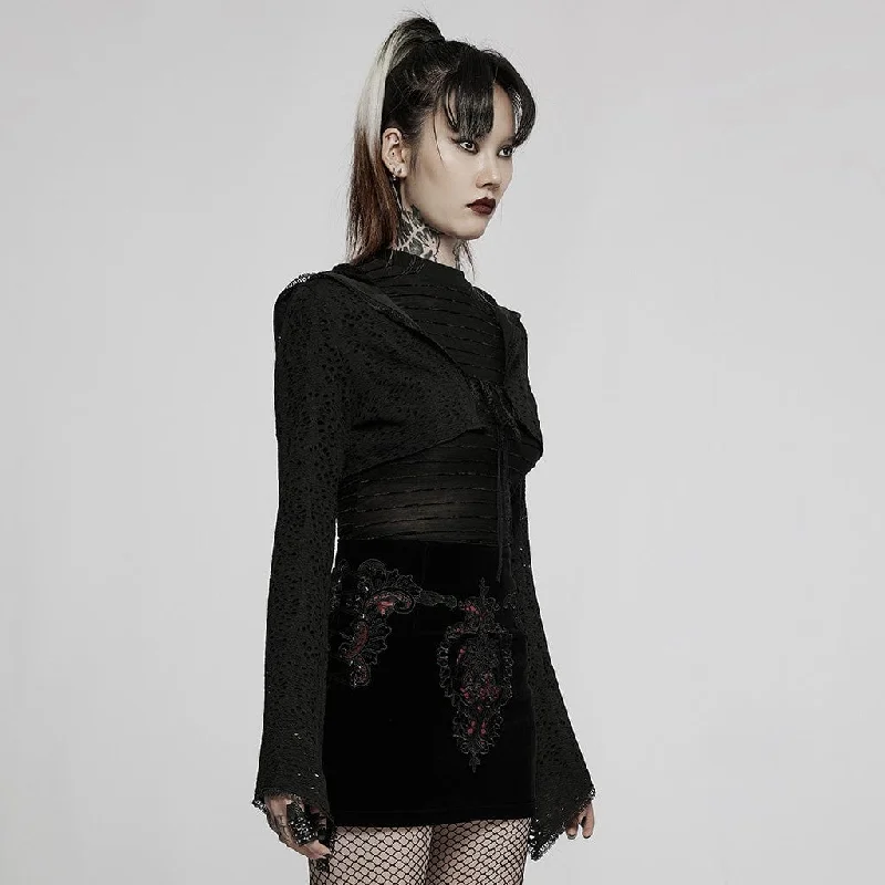 Women's Gothic Punk Ripped Knitted Short Jacket with Hood