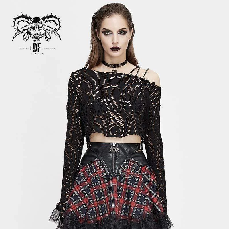 Women's Gothic Slash Shoulder Ripped Tops