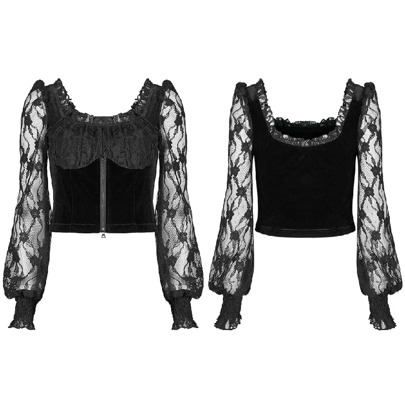 Women's Gothic Square Collar Floral Lace Sleeved Jacket