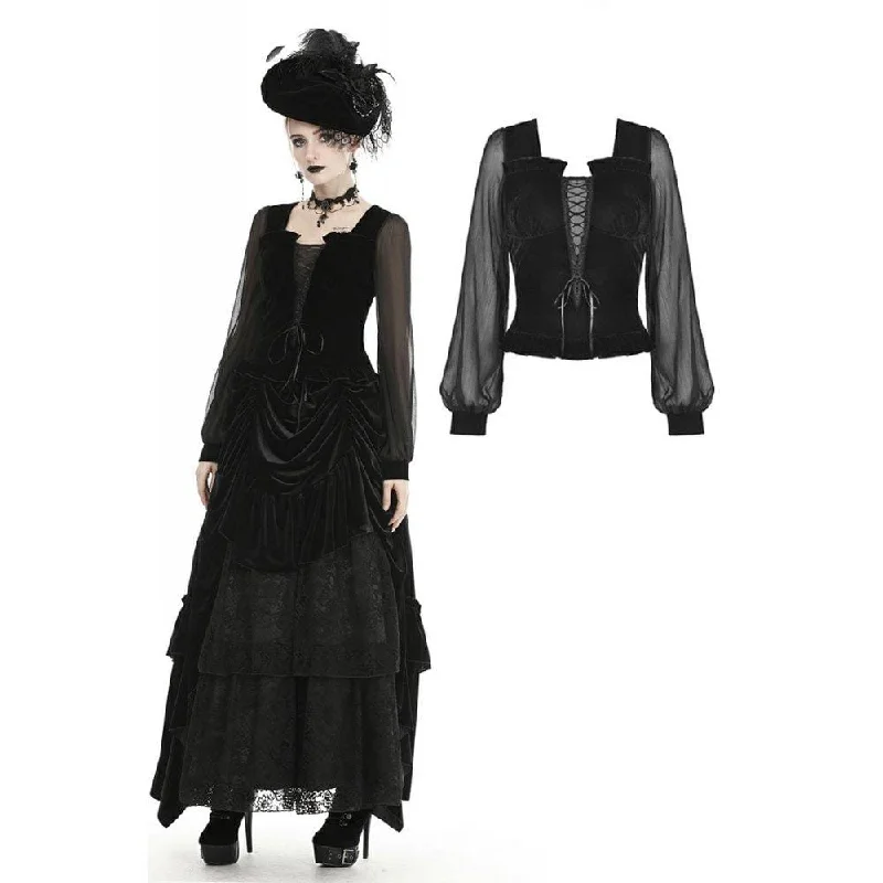 Women's Gothic Square Collar Mesh Sleeve Velet Tops