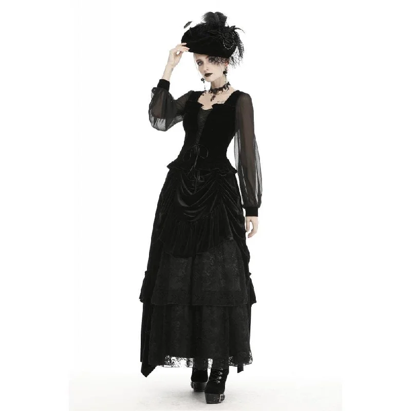 Women's Gothic Square Collar Mesh Sleeve Velet Tops