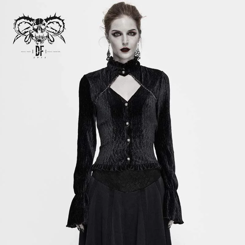 Women's Gothic  Stand Collar Cutout Corduroy Shirts