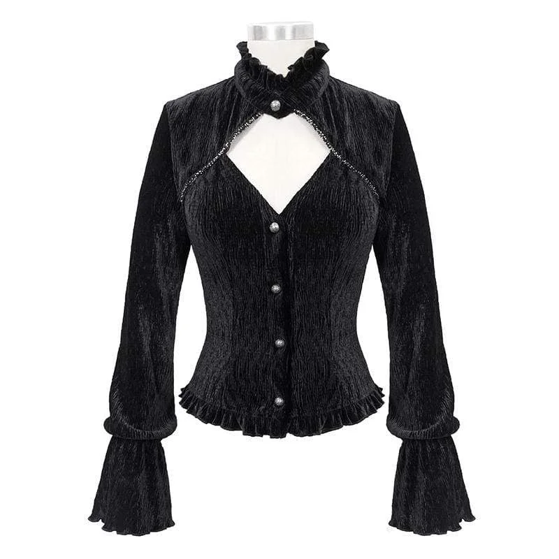 Women's Gothic  Stand Collar Cutout Corduroy Shirts