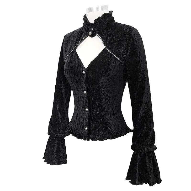 Women's Gothic  Stand Collar Cutout Corduroy Shirts