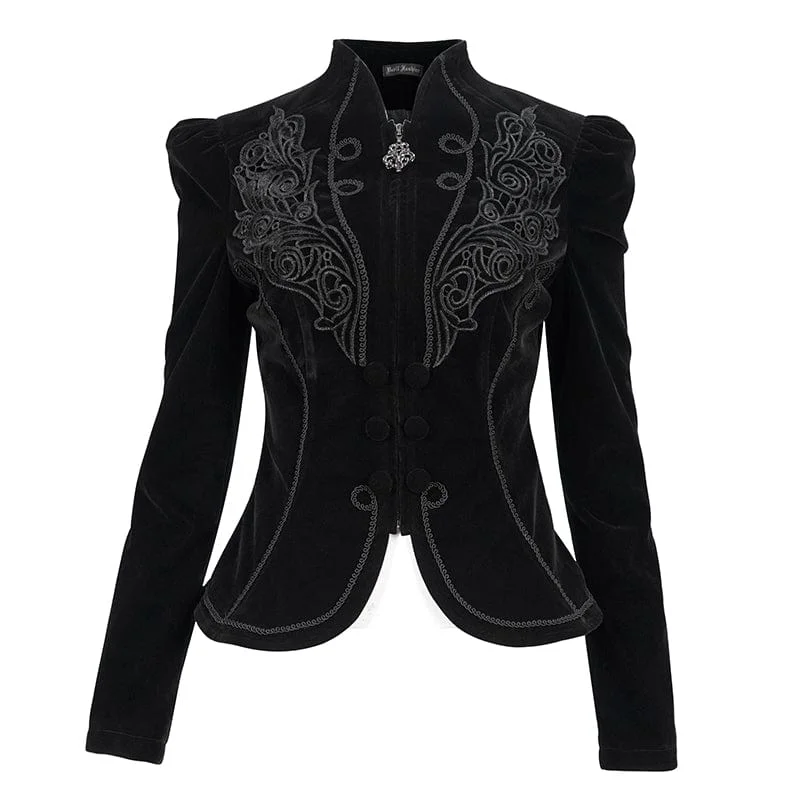 Women's Gothic Stand Collar Floral Embroidered Jacket