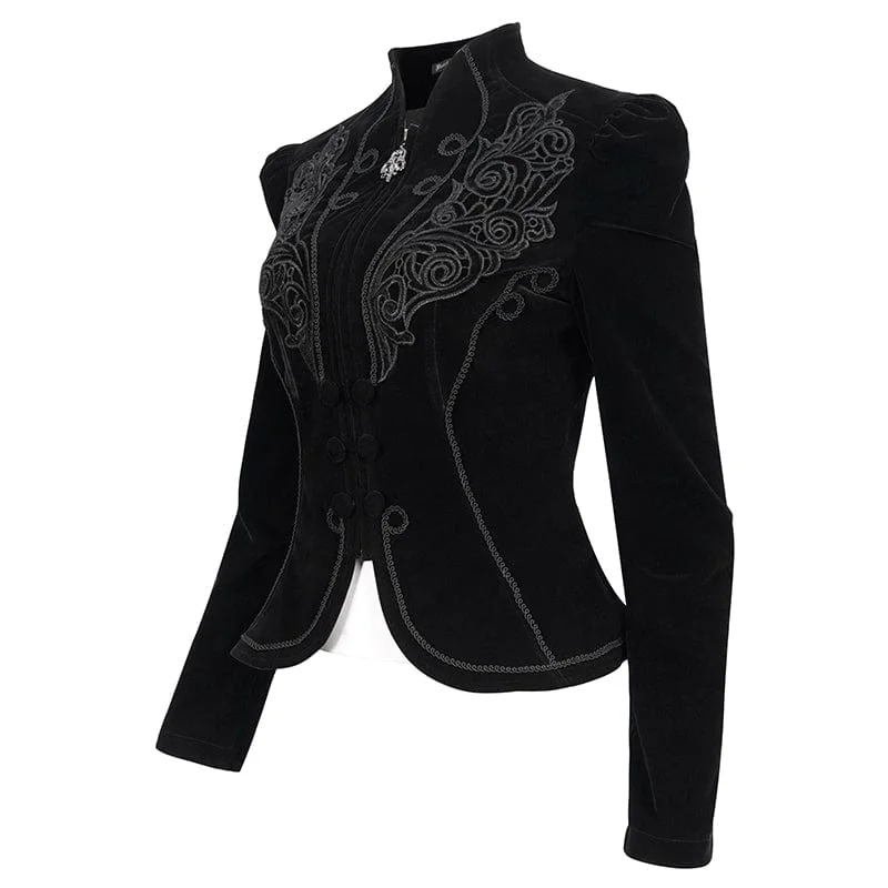 Women's Gothic Stand Collar Floral Embroidered Jacket