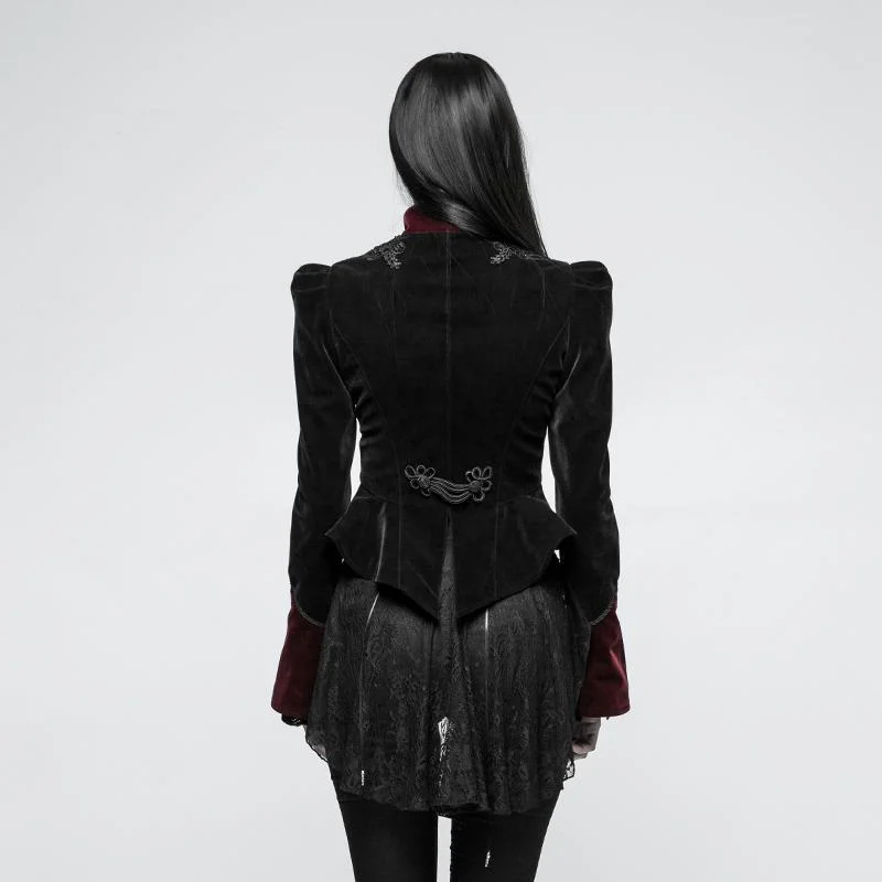 Women's Gothic Stand Collar Forked Tail Velvet Jackets