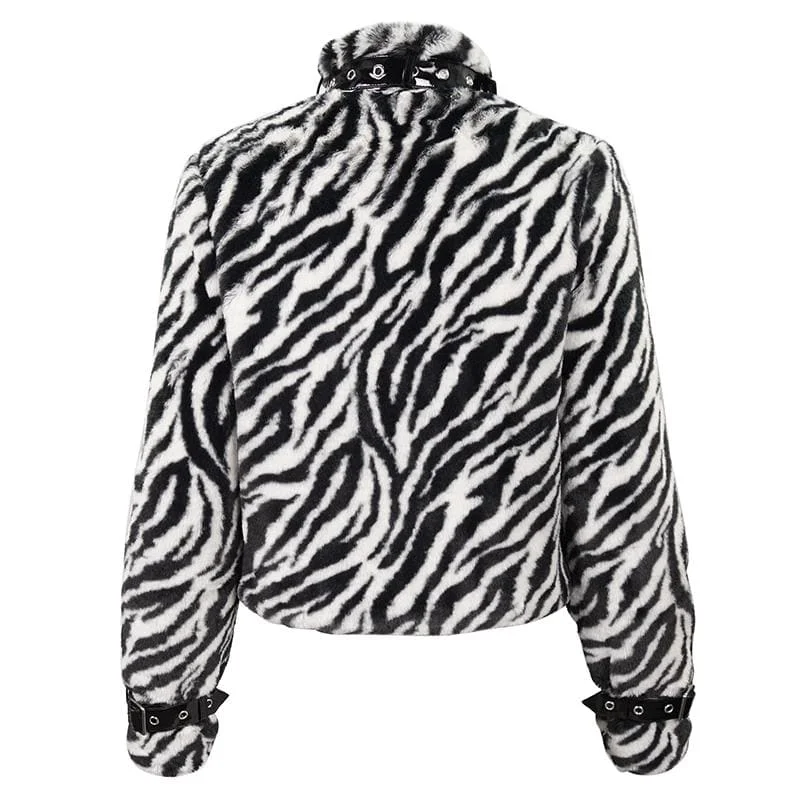 Women's Gothic Stand Collar Zebra-stripe Buckles Jacket