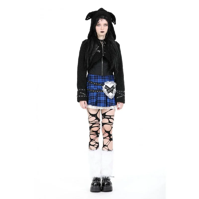 Women's Gothic Studded Sherpa Jacket with Hood