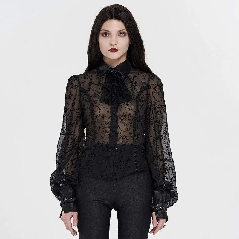 Women's Gothic Floral Lace Collar Sheer Blouses