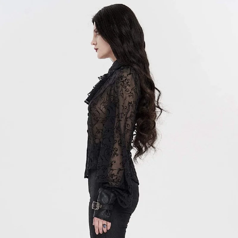 Women's Gothic Floral Lace Collar Sheer Blouses