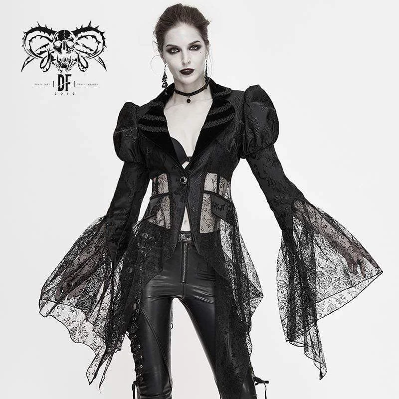 Women's Gothic V-neck Lapel Floral Mesh Jackets