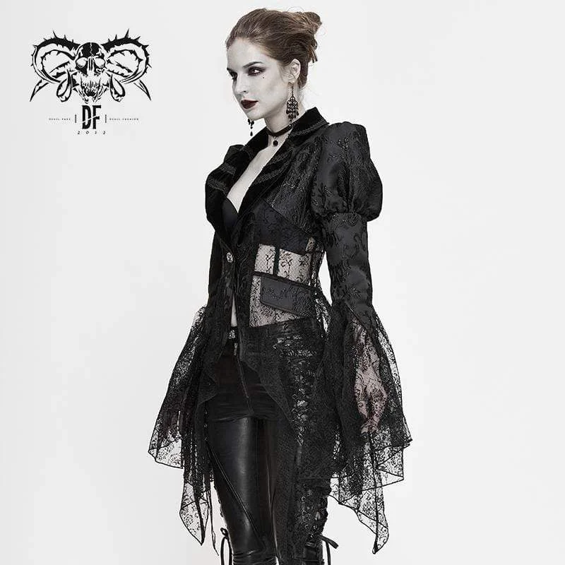 Women's Gothic V-neck Lapel Floral Mesh Jackets