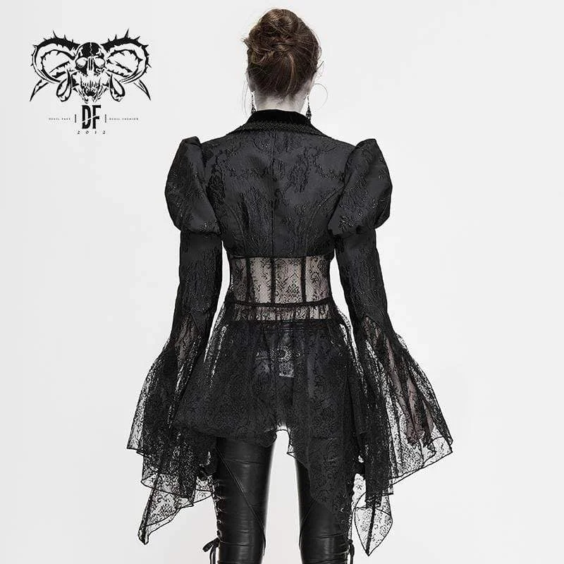 Women's Gothic V-neck Lapel Floral Mesh Jackets