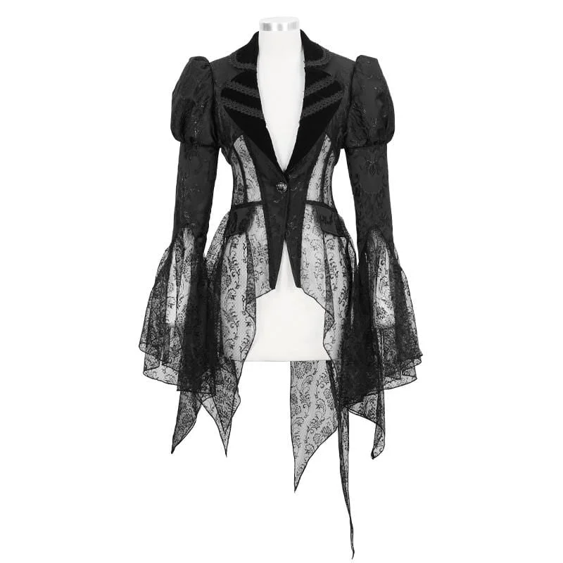 Women's Gothic V-neck Lapel Floral Mesh Jackets