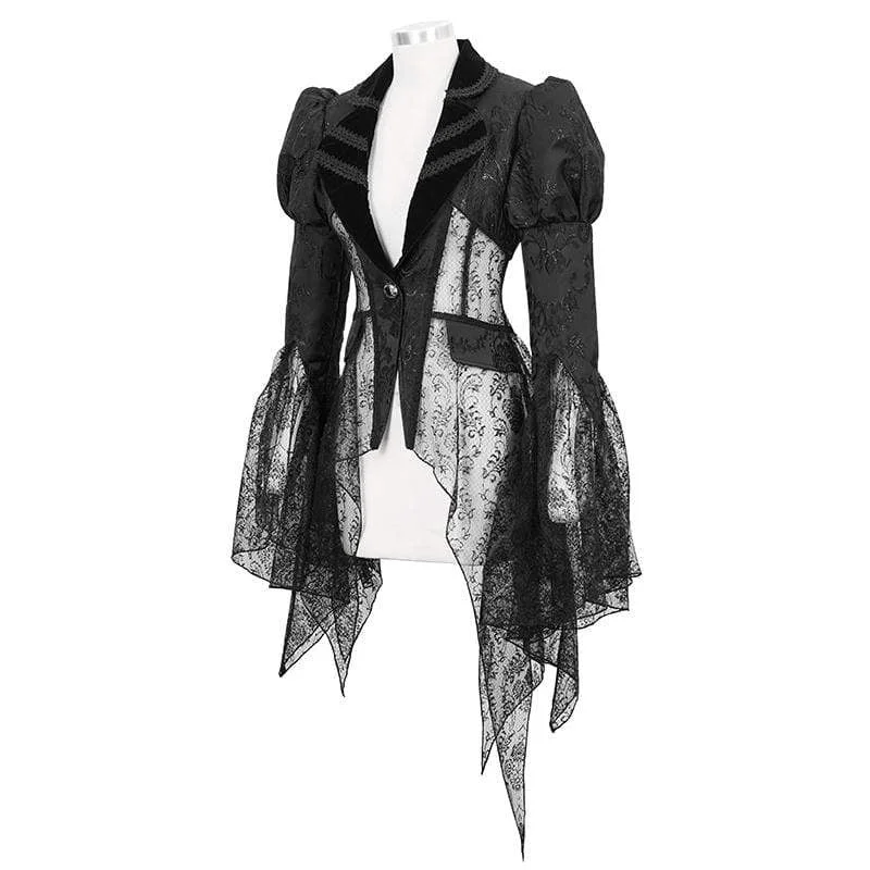 Women's Gothic V-neck Lapel Floral Mesh Jackets