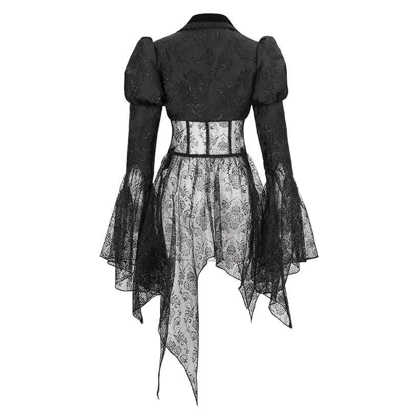 Women's Gothic V-neck Lapel Floral Mesh Jackets