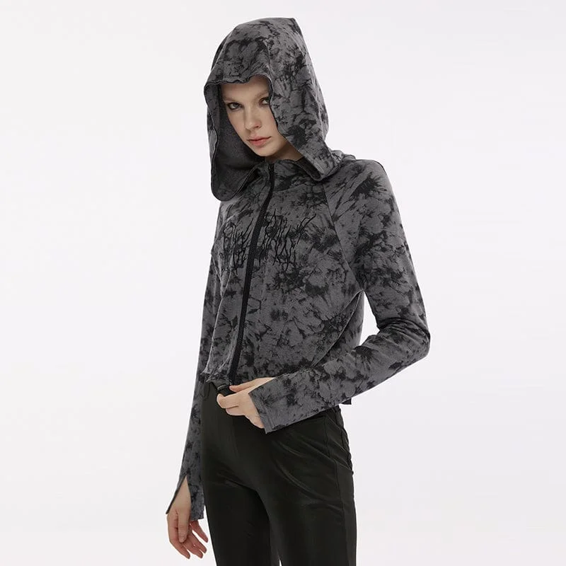 Women's Grunge Irregular Hem Short Jacket with Hood