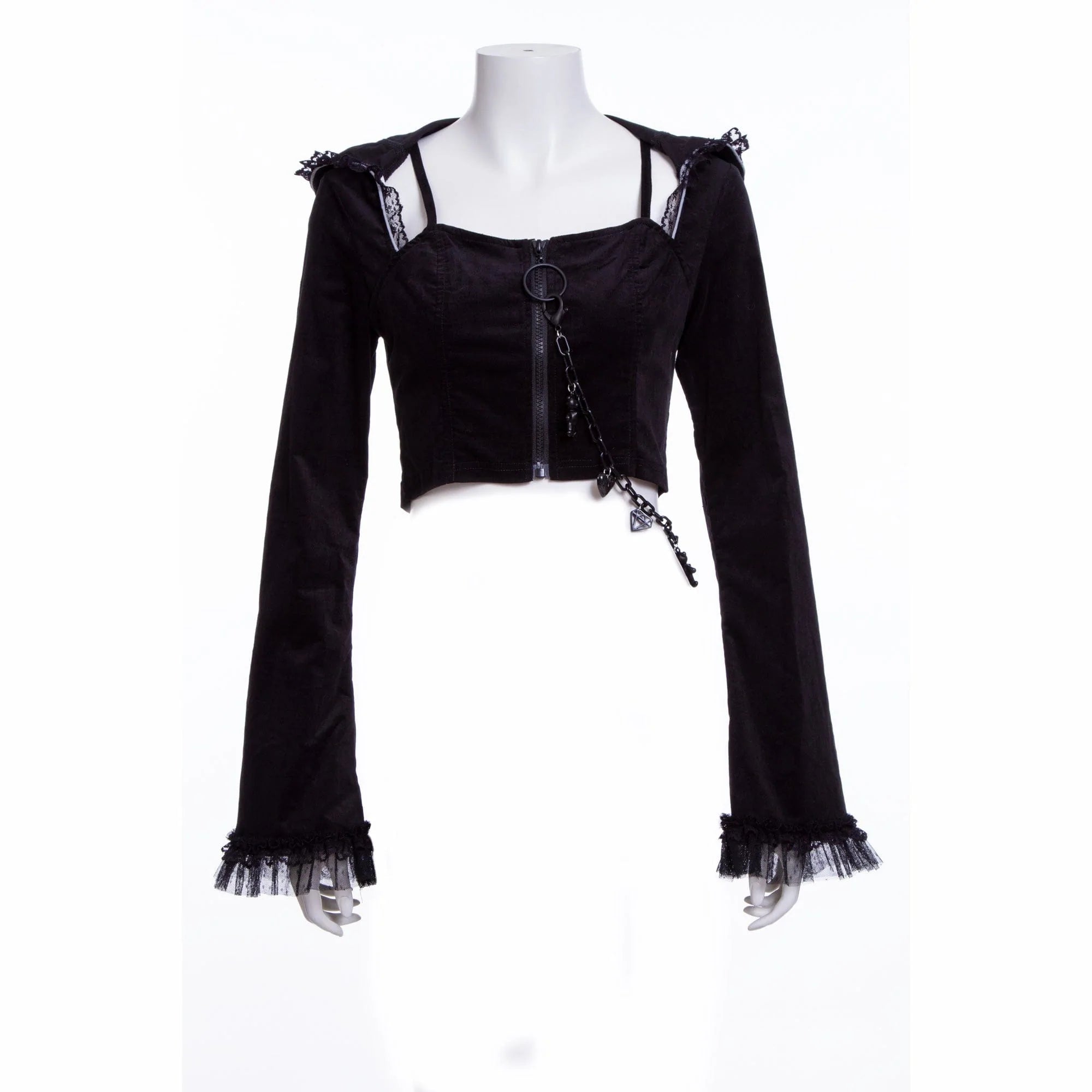 Women's Grunge Lace Splice Jacket with Hood Black