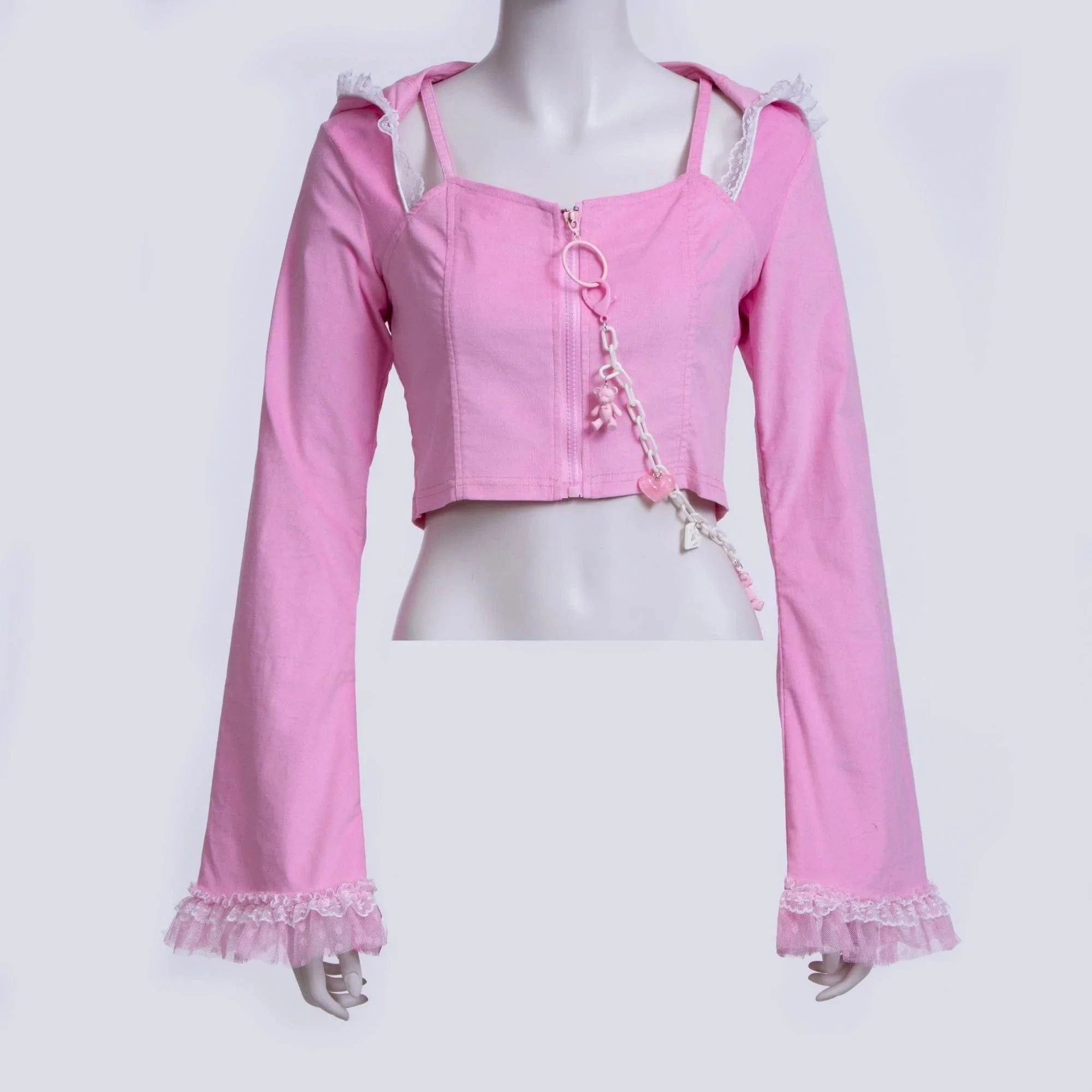 Women's Grunge Lace Splice Jacket with Hood  Pink