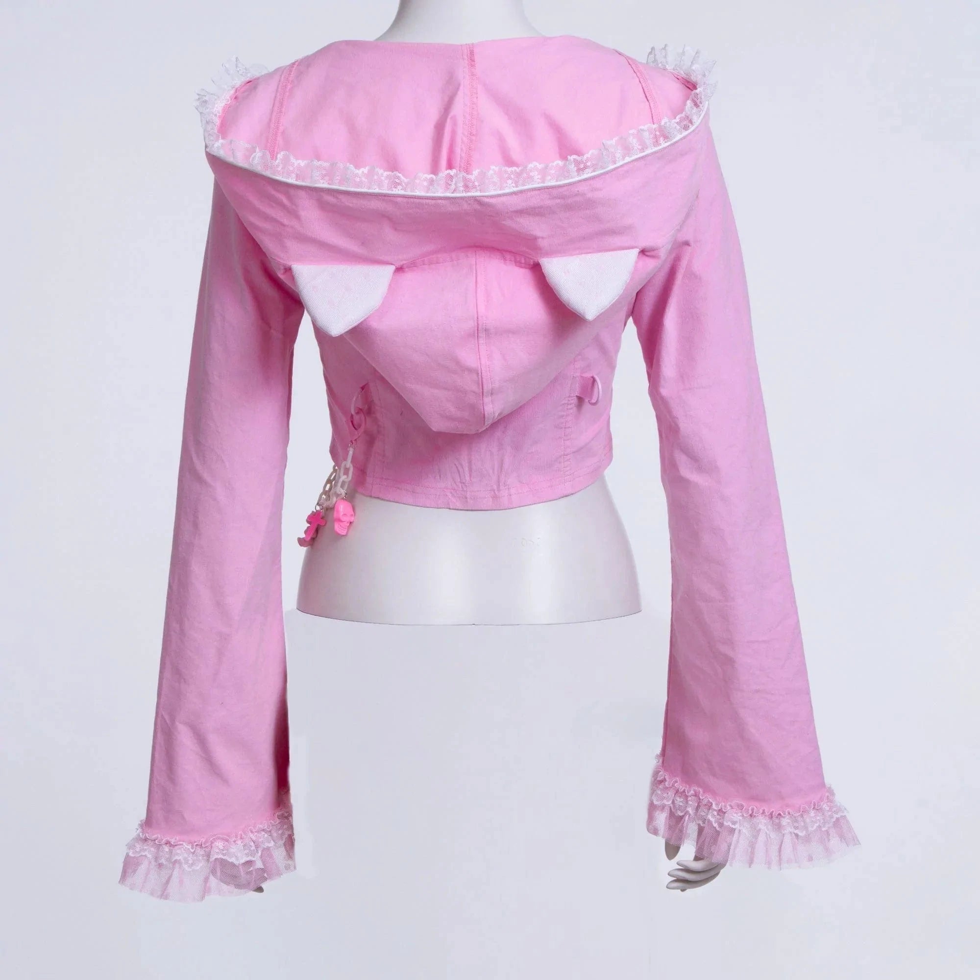 Women's Grunge Lace Splice Jacket with Hood  Pink