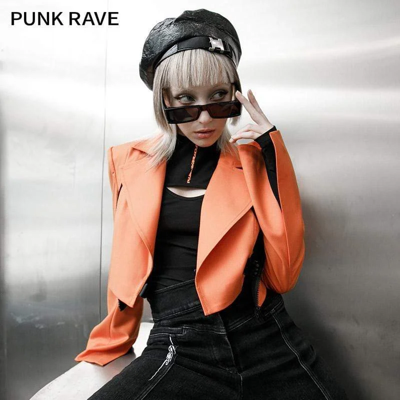 Women's Grunge Large Lapel Release Buckle Jackets Orange