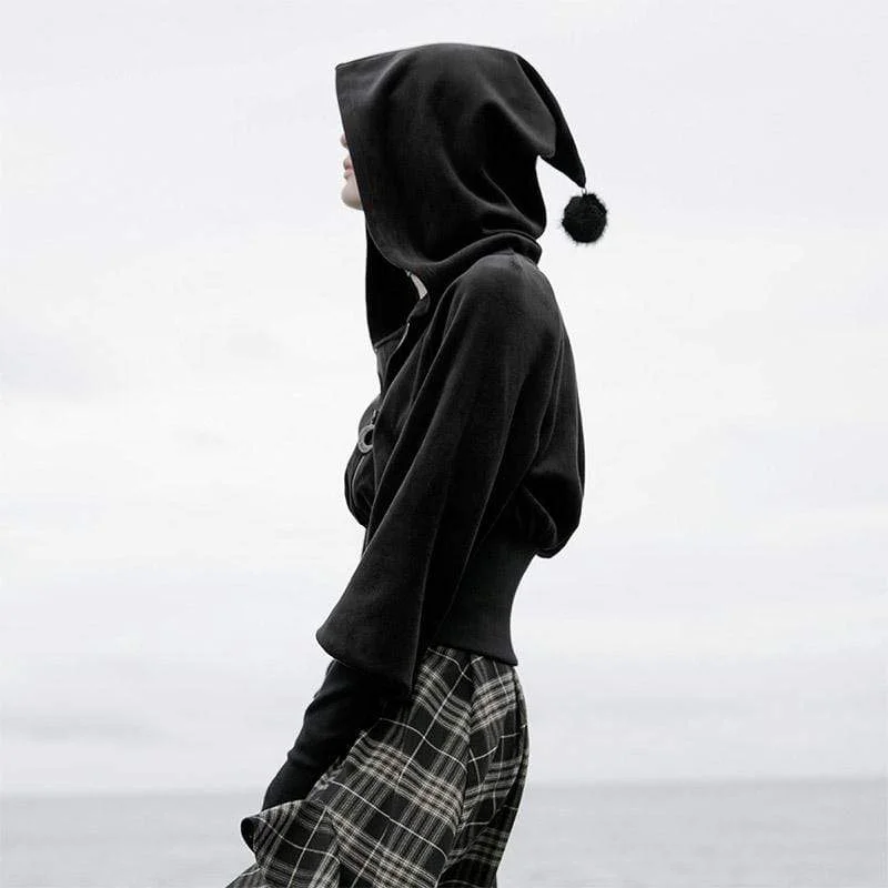 Women's Grunge Witch Hood Mitt Zippered Jackets