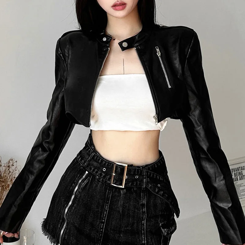 Women's Punk Buckle Faux Leather Short Jacket