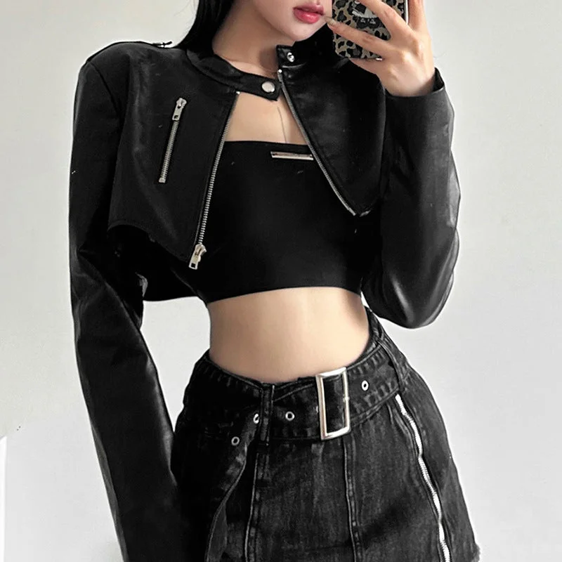 Women's Punk Buckle Faux Leather Short Jacket