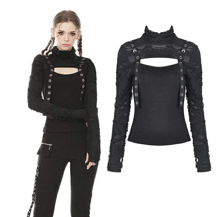 Women's Punk Cutout Ripped Sleeve Tops