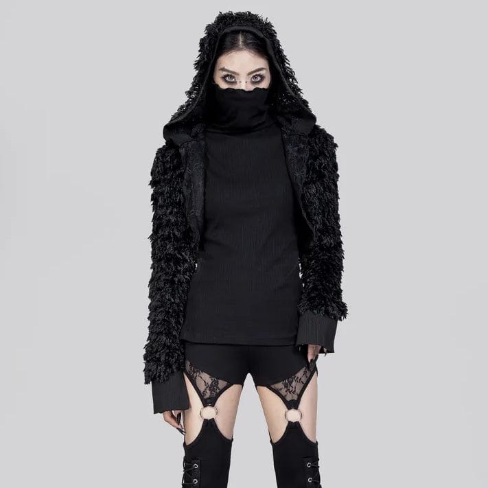 Women's Punk Irregular Faux Fur Jacket with Hood