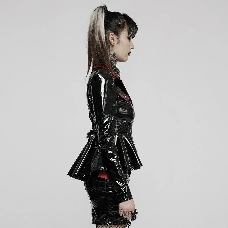 Women's Punk Military Style Contrast Color Patent Leather Jacket