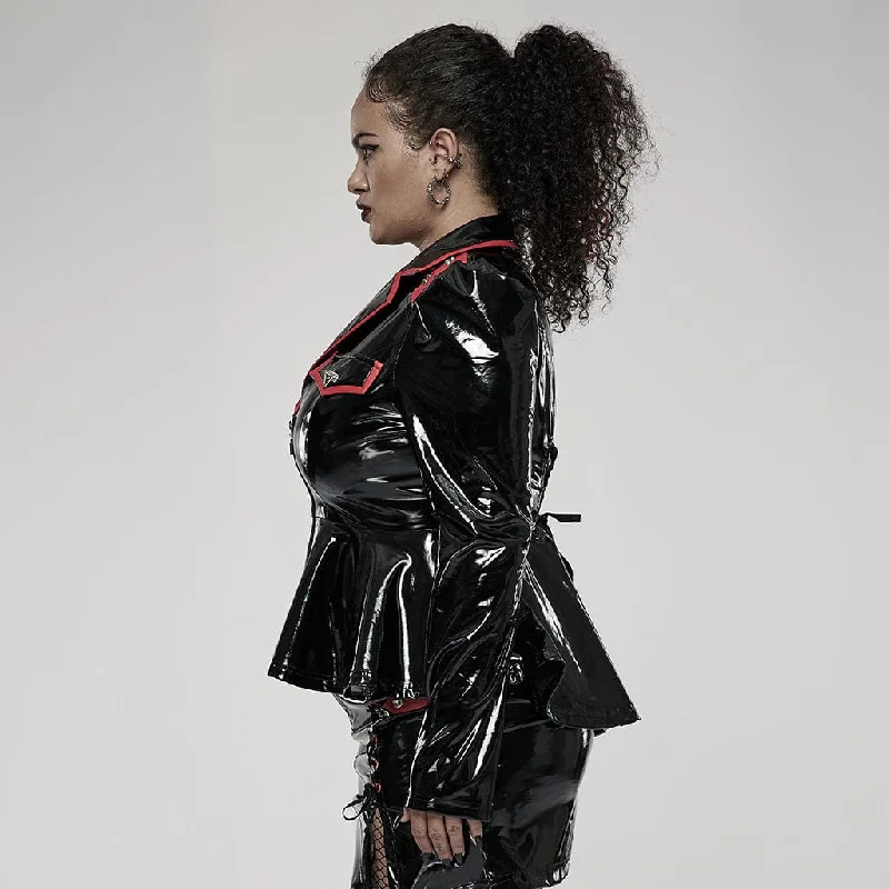 Women's Punk Military Style Contrast Color Patent Leather Jacket