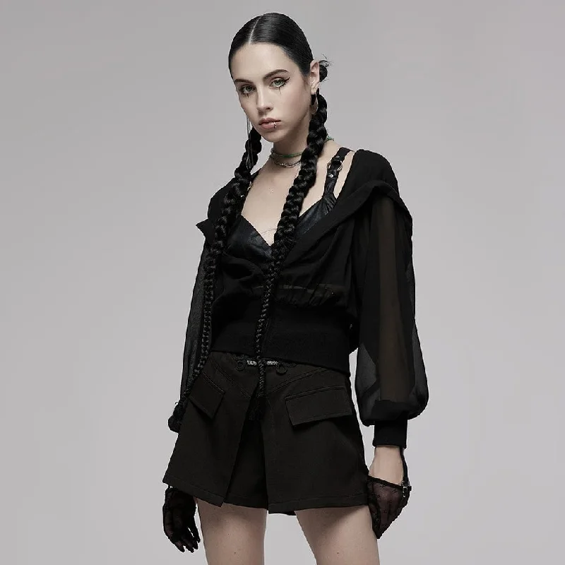 Women's Punk Sheer Chiffon Jacket with Hood