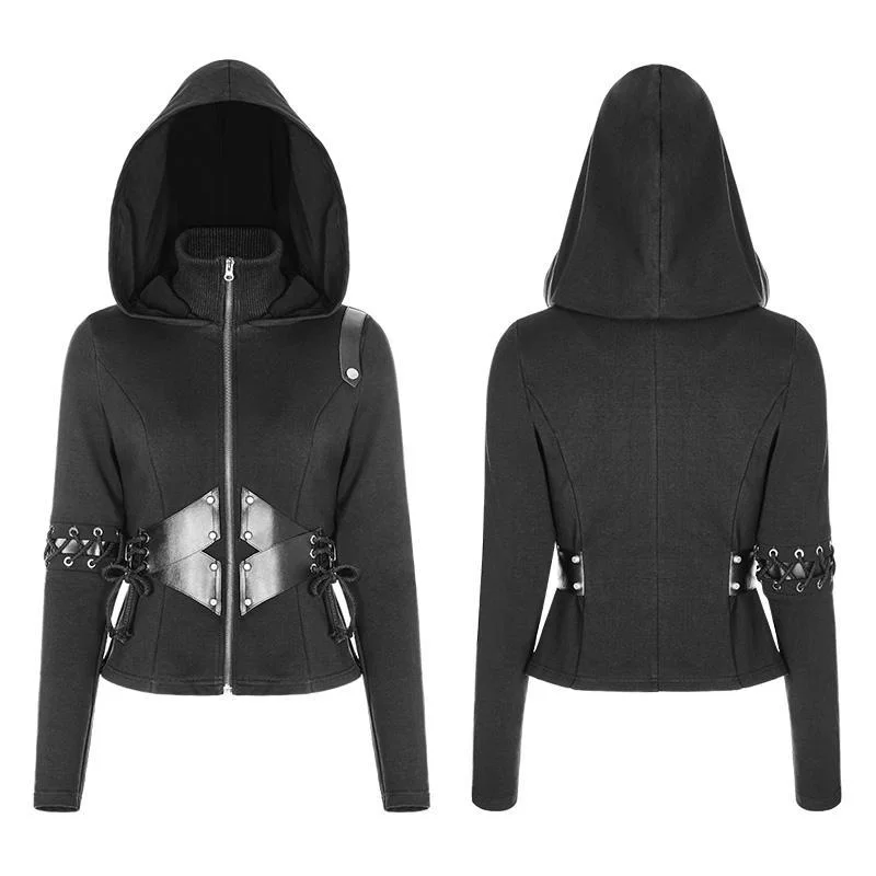 Women's Short Punk Jacket With Hood