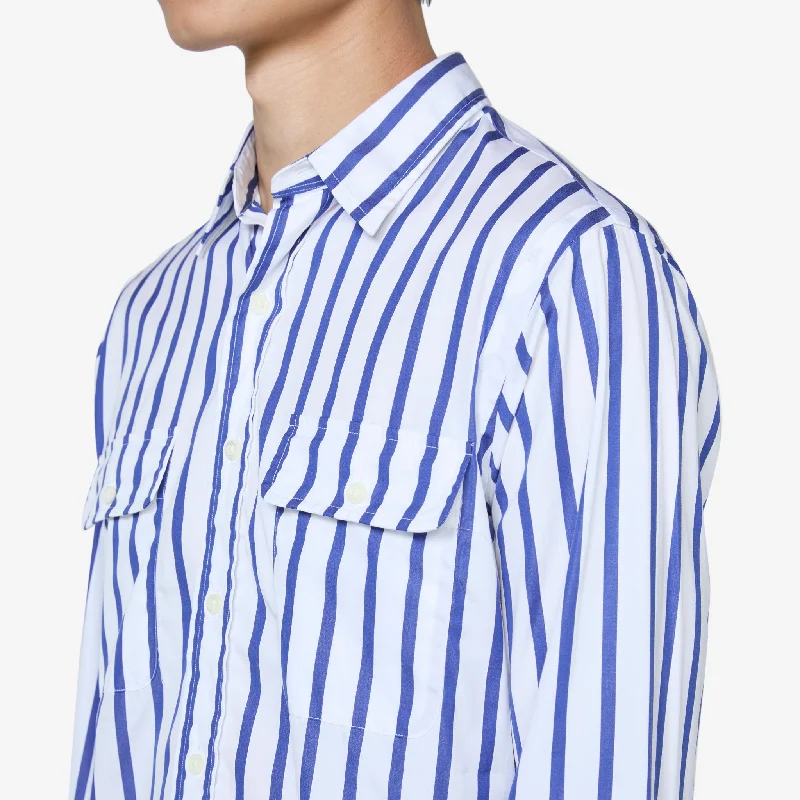 Classic Fit Striped Poplin Workshirt 6096 Blue | White